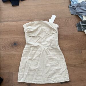 SNDYS Cream Linen Strapless Dress